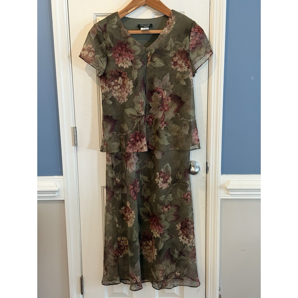 Vintage Miss Dorby Green Wine Boho Cottagecore  Fairy Midi Dress Size 10P